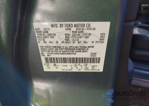 2011 Ford Escape Limited z USA, uszkodzony, nr VIN 1FMCU0EG4BKB82702